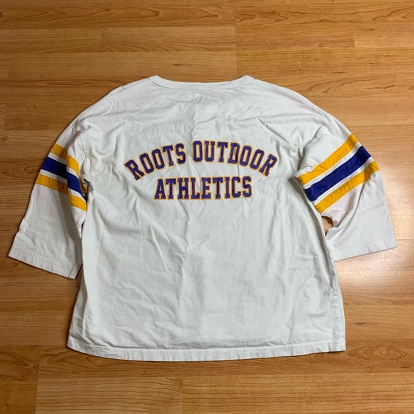 Roots Athletics White Varsity Henley Top - 3/4 Stripe Sleeve XS - Picture 3 of 8